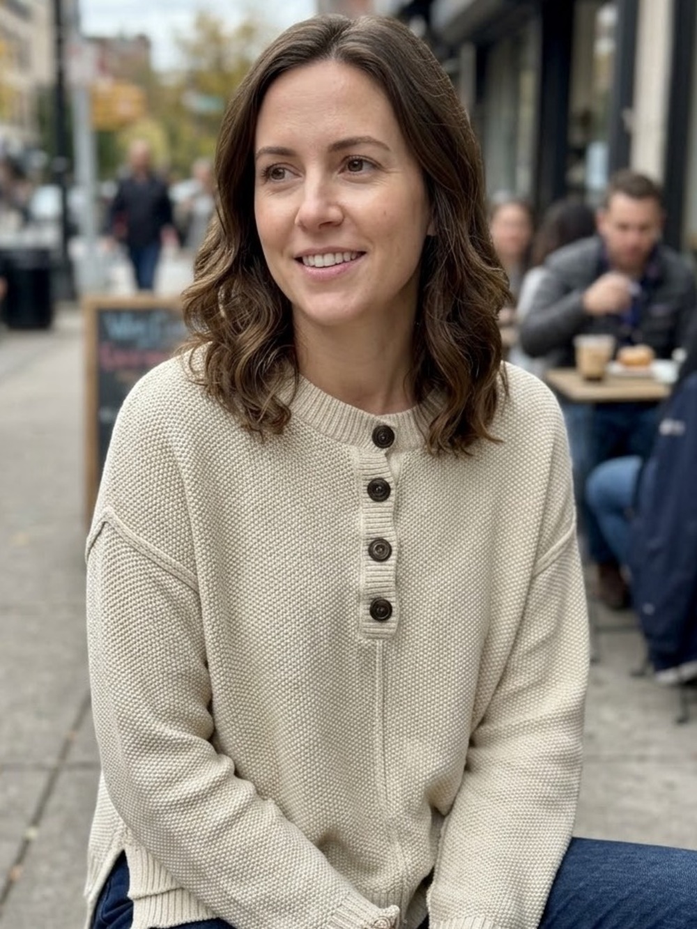 Natural Reflections Cream Waffle Knit Henley Sweater S